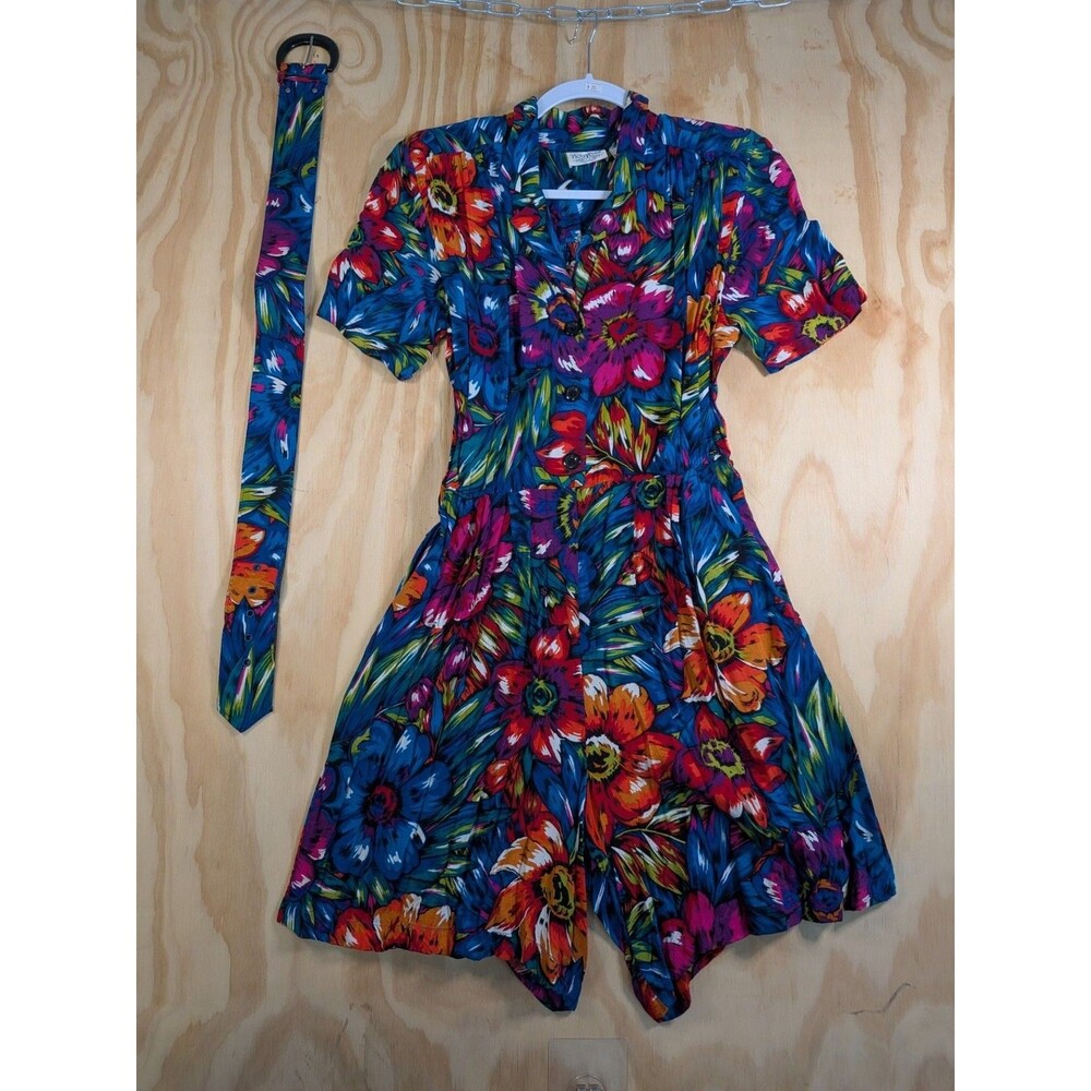 Vintage Floral Romper Rayon Short Sleeve with Belt Nouveau Size 5/6
